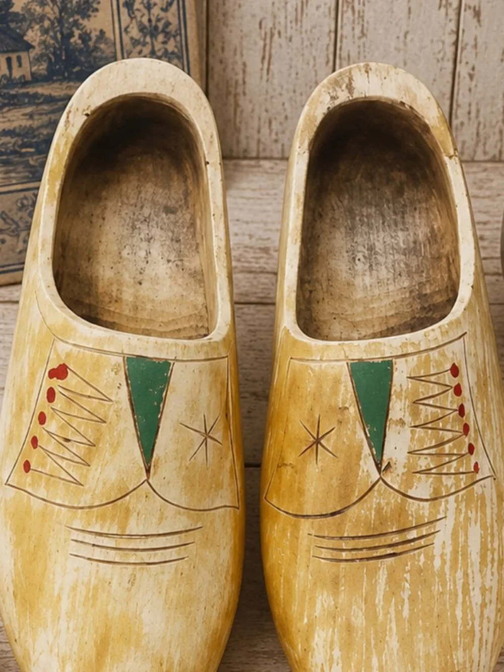 Vintage Large Hand Painted Dutch Wooden Shoes Collectible